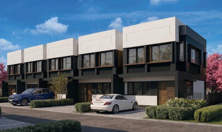 Desain 3D rumah di klaster Southbank, Shila at Sawangan, yang mengutamakan fungsi ruang dengan pencahayaan berlimpah.